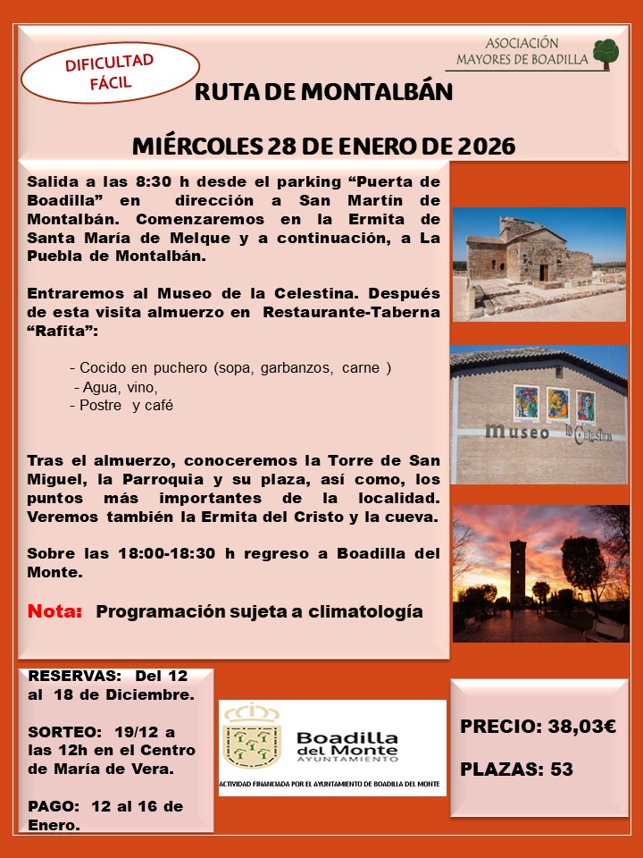 RUTA DE MONTALB�N:  MI�RCOLES 28 ENERO 2026